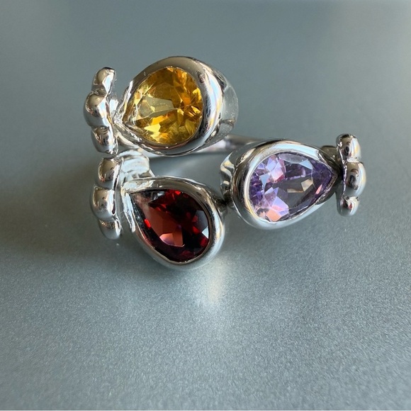 Jewelry - Multi Gems Amethyst Garnet Citrine Sterling Silver Adjustable Ring J&T D…